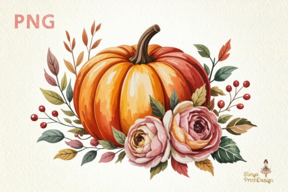 Autumn Pumpkin Floral Clipart PNG: A Cozy Addition to Your Creative Projects