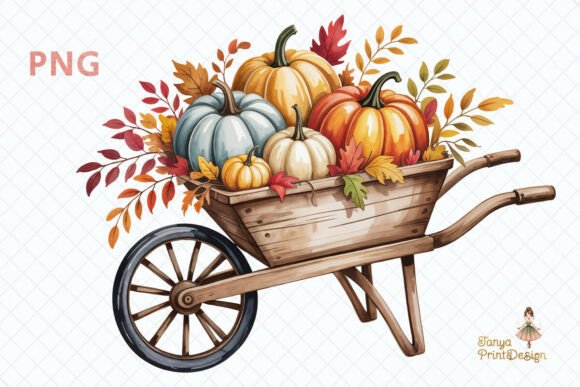 Autumn Pumpkins Wheelbarrow Clipart PNG