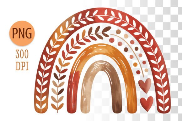 Fall Boho Rainbow Clipart PNG with Heart