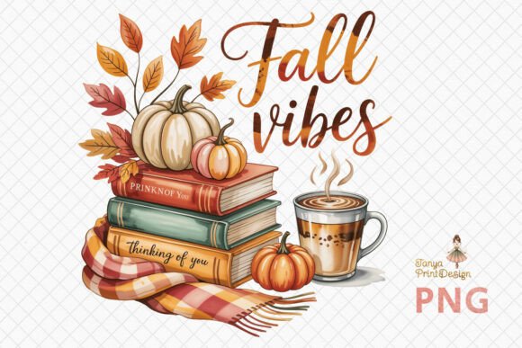 Fall Vibes Books Latte Clipart PNG