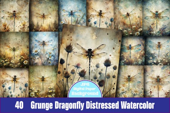 Grunge Dragonfly Distressed Watercolor