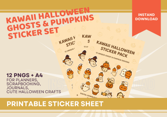 Kawaii Halloween Ghosts Pumpkins Sticker