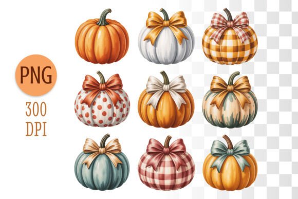 Pumpkins with Bows Autumn Clipart PNG: A Whimsical Addition to Your Fall Projects