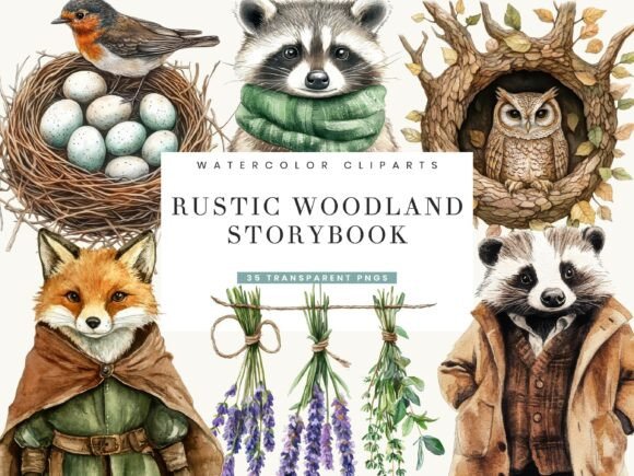 Rustic Woodland Storybook Clipart: A Unique Blend of Nature and Imagination