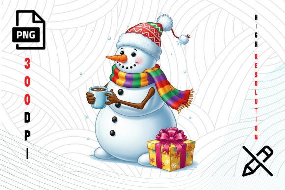 Snowman with Gift and Hot Cocoa: A Festive Design for Winter Creations