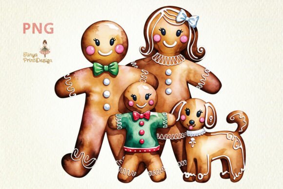 Watercolor Gingerbread Family PNG Design