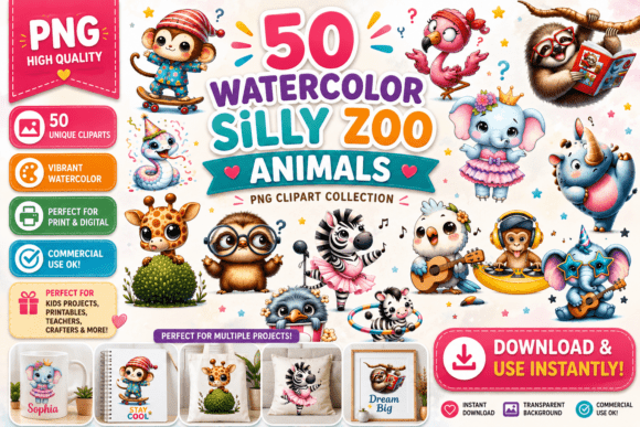 Whimsical Watercolor Silly Zoo Animals
