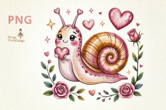 Whimsical Watercolor Snail with Hearts